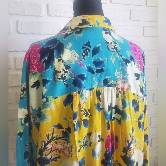 Anthropologie Tropical Floral Button Down Shirt Blouse Top Long Sleeves Size XSP - Picture 8 of 11